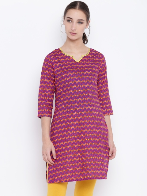

Karigari Women Pink & Blue Printed Straight Kurta