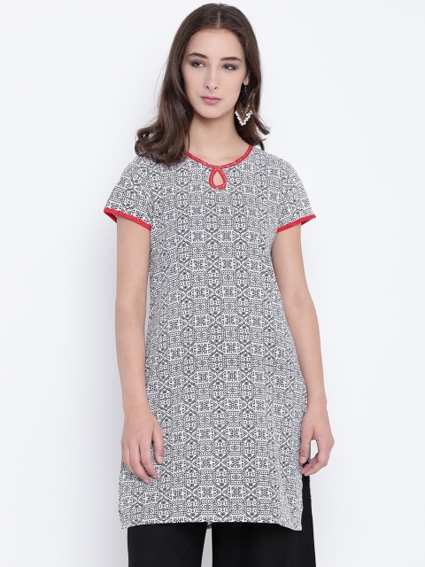 

Karigari Women Black & White Printed Straight Kurta