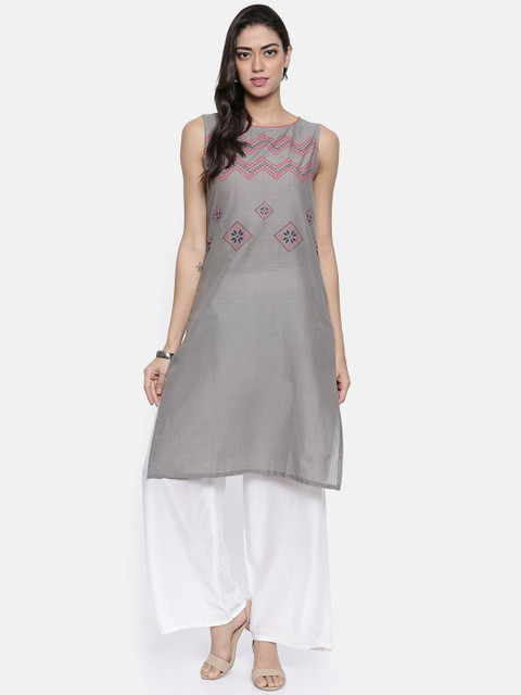 

Karigari Women Grey Printed Straight Kurta