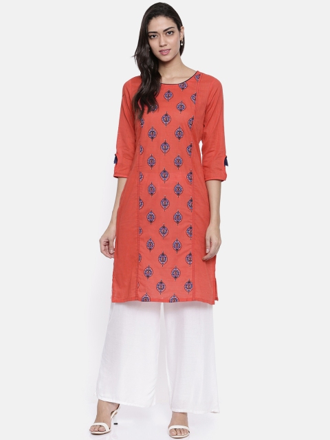 

Anahi Women Coral Printed Straight Kurta