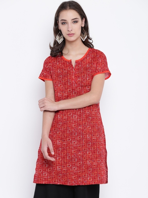 

Karigari Women Red & Yellow Printed Straight Kurta