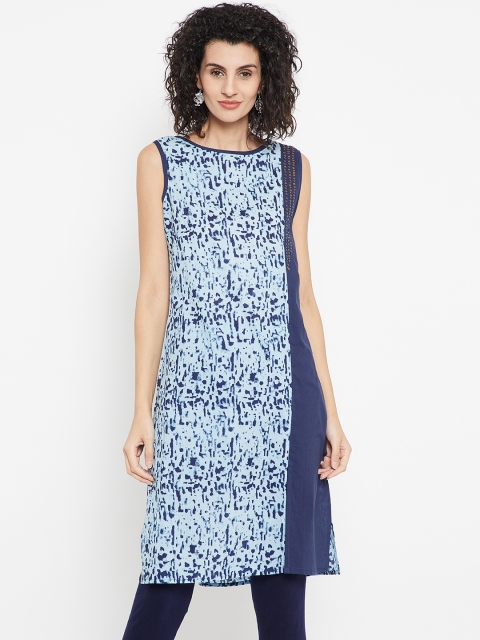 

Karigari Women Blue Printed Straight Kurta