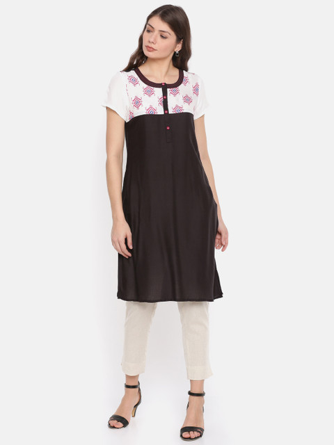

Karigari Women Black Solid Straight Kurta