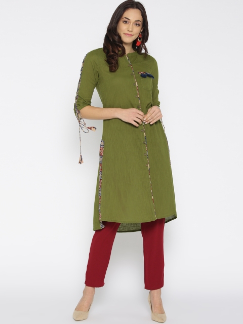 

Anahi Women Olive Green Solid Straight Kurta