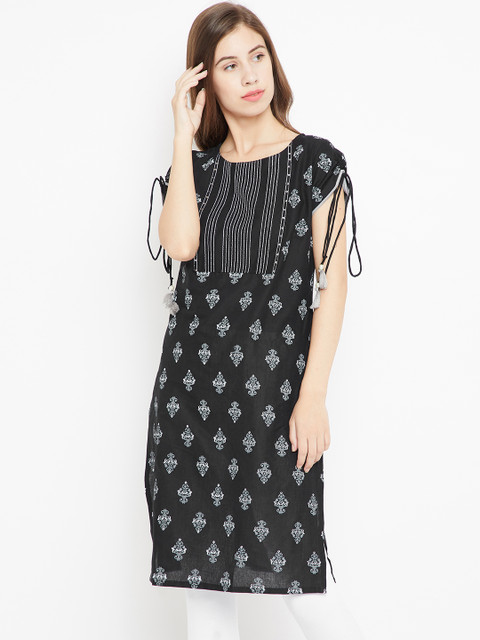 

Karigari Women Black & Grey Printed Straight Kurta