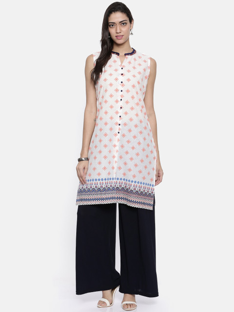 

Karigari Women White Printed A-Line Kurta
