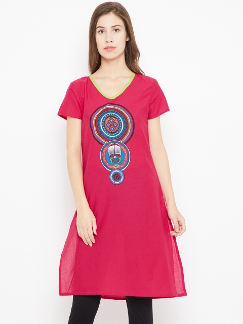 

Karigari Women Red Yoke Design Straight Kurta