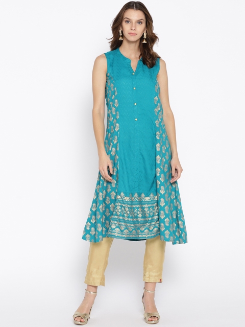 

Anahi Women Teal Blue & Golden Printed A-Line Kurta