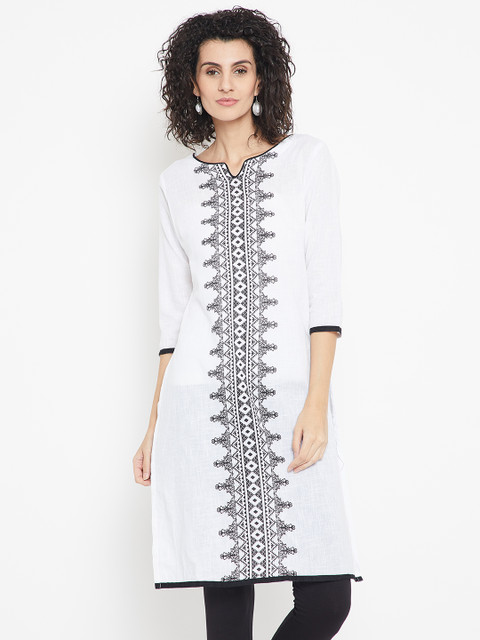 

Karigari Women White & Black Printed Straight Kurta