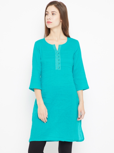 

Karigari Women Blue Solid Straight Kurta