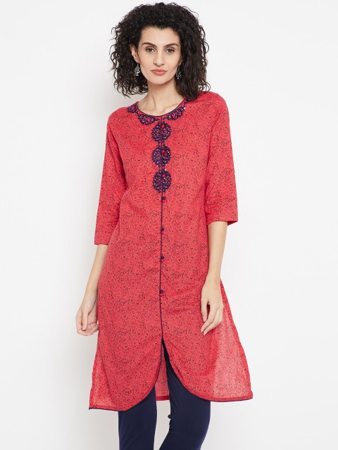 

Karigari Women Red Printed Straight Kurta