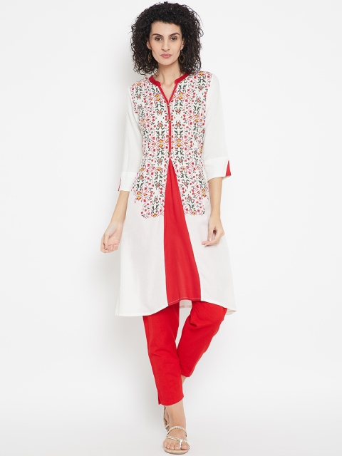 

Karigari Women Off-White & Red Printed A-Line Kurta