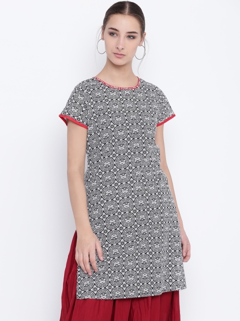 

Karigari Women Black & White Printed Straight Kurta