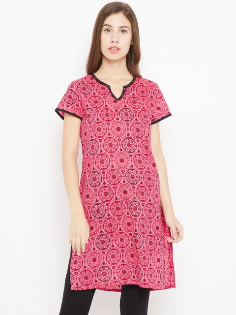 

Karigari Women Pink & Red Printed Straight Kurta