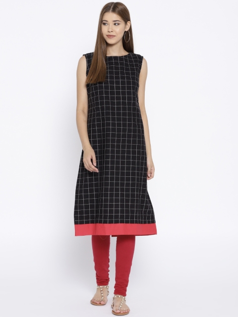 

Karigari Women Black Checked Straight Kurta