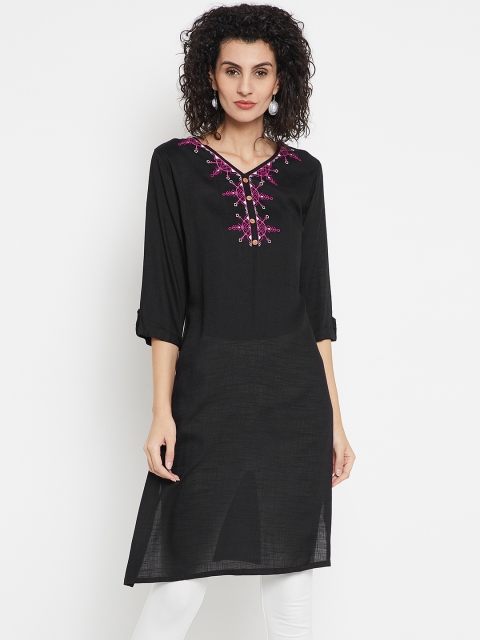 

Karigari Women Black Solid Straight Kurta