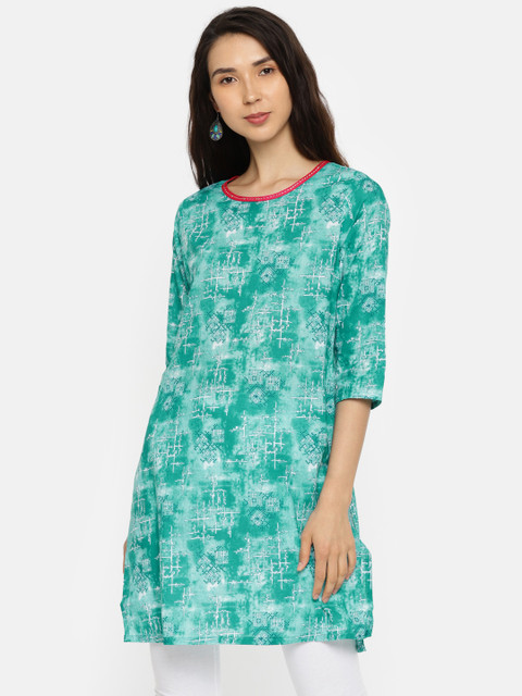 

Karigari Women Turquoise Blue Printed Straight Kurta