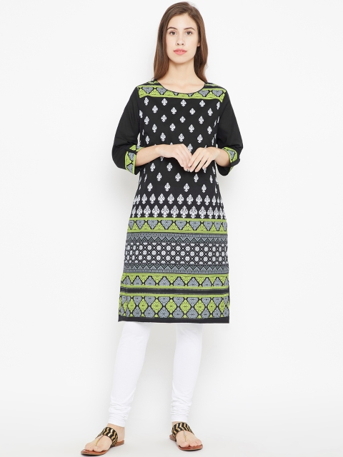 

Karigari Women Black & White Printed Straight Kurta
