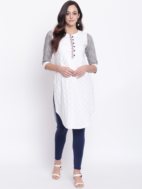 

Karigari Women White Solid Straight Kurta
