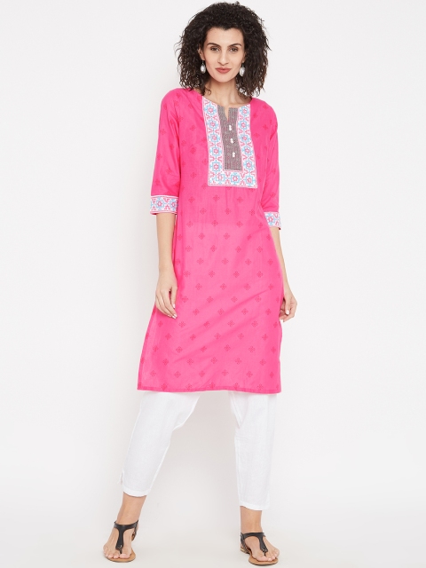 

Karigari Women Pink Printed Straight Kurta