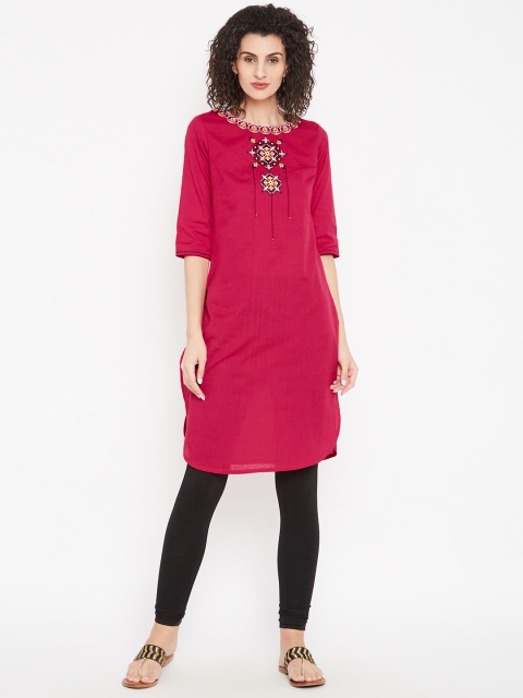 

Karigari Women Magenta Embroidered Detail Straight Kurta