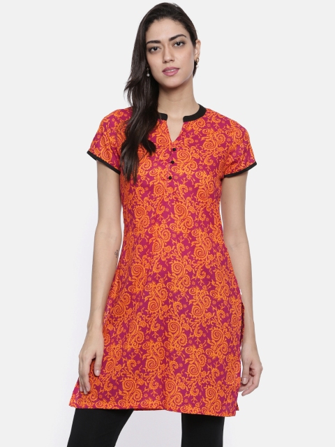 

Karigari Women Orange & Pink Printed Straight Kurta