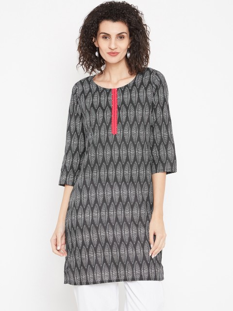 

Karigari Women Black & Off-White Printed Straight Kurta