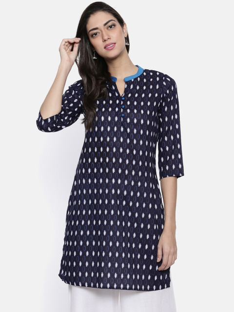 

Karigari Women Navy Blue Printed Straight Kurta