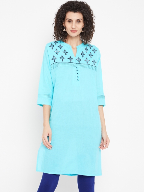 

Karigari Women Turquoise Blue Yoke Design Straight Kurta