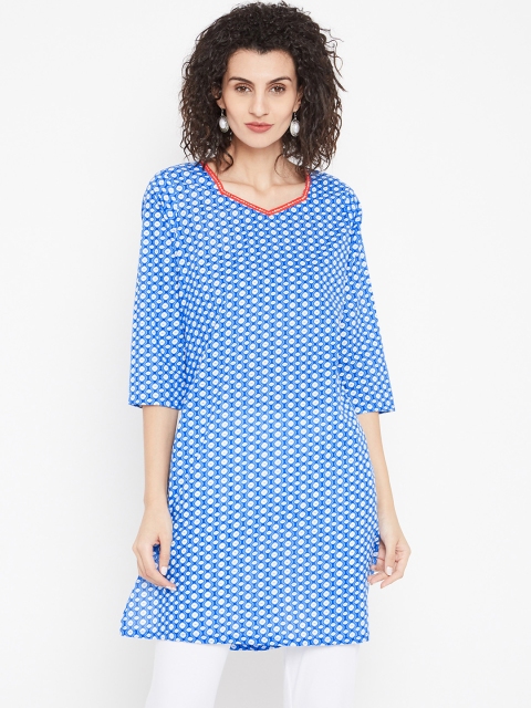 

Karigari Women Blue & White Printed Straight Kurta