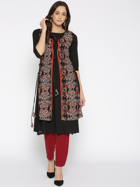 

Anahi Women Black Printed A-Line Layered Kurta
