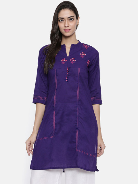

Karigari Women Purple Embroidered Straight Kurta