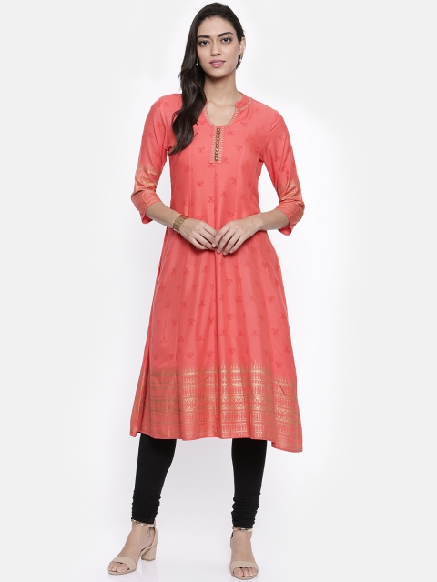 

Anahi Women Coral Pink Printed A-Line Kurta
