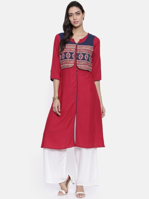 

Anahi Women Magenta Solid A-Line Kurta with Jacket