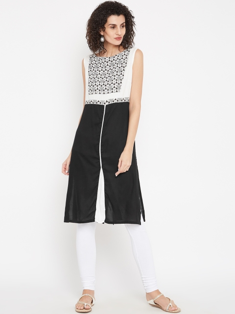 

Karigari Women Black & White Colourblocked Straight Kurta