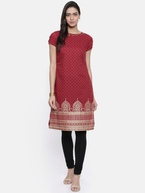 

Karigari Women Maroon Printed Straight Kurta