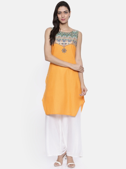 

Karigari Women Mustard Yellow Solid Straight Kurta