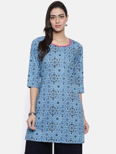 

Karigari Women Blue Printed Straight Kurta