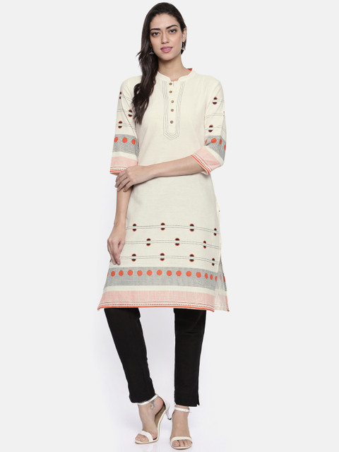 

Karigari Women Off-White Printed Straight Kurta