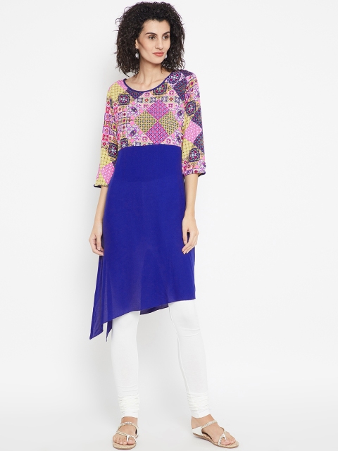 

Karigari Women Blue & Pink Printed Straight Asymmetric Kurta