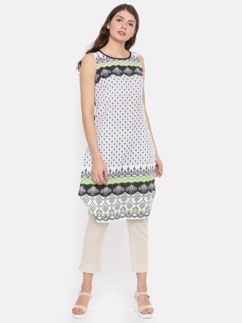 

Karigari Women Off-White & Black Printed Straight Kurta