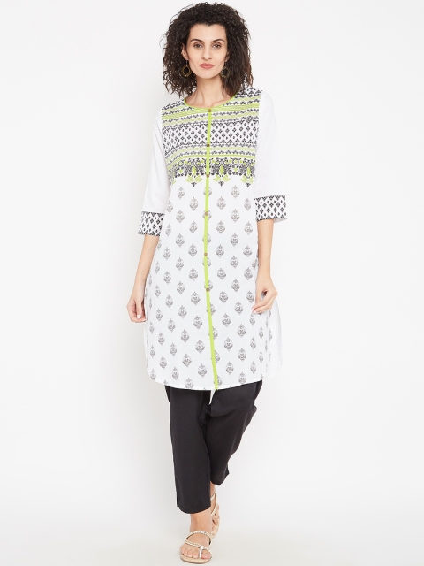 

Karigari Women White & Grey Printed Straight Kurta