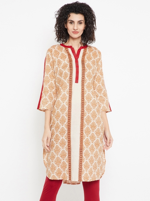 

Karigari Women Off-White & Brown Printed Straight Kurta