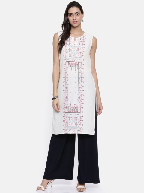 

Karigari Women White Printed A-Line Kurta