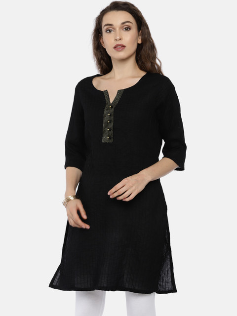 

Karigari Women Black Solid A-Line Kurta