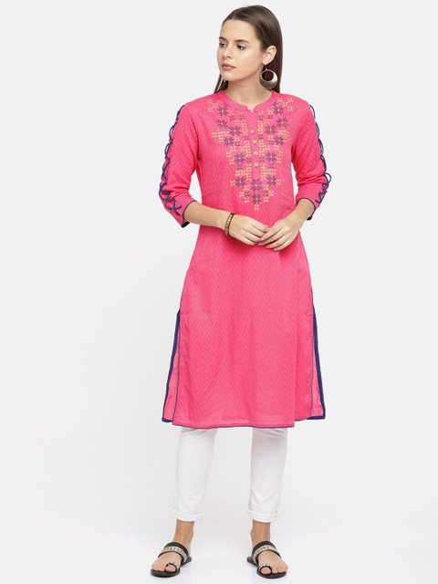 

Karigari Women Pink Woven Design Straight Kurta