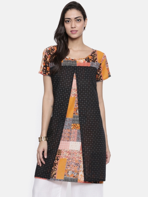 

Anahi Women Black & Orange Printed Straight Kurta