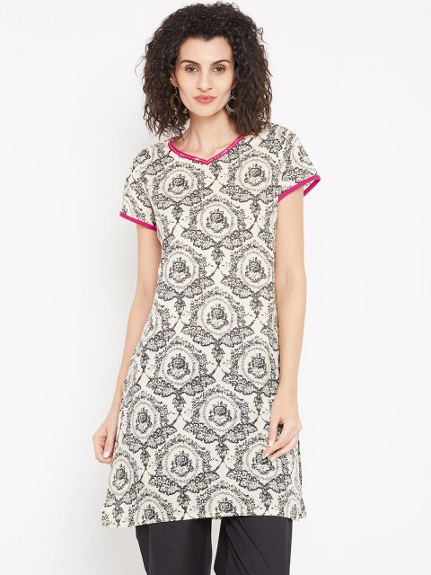 

Karigari Women Off-White & Black Printed Straight Kurta