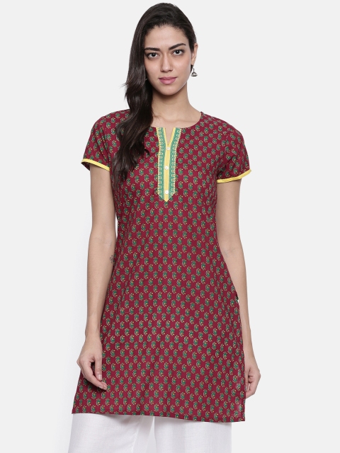 

Karigari Women Maroon Printed A-Line Kurta