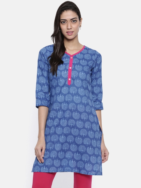 

Karigari Women Blue Printed Straight Kurta